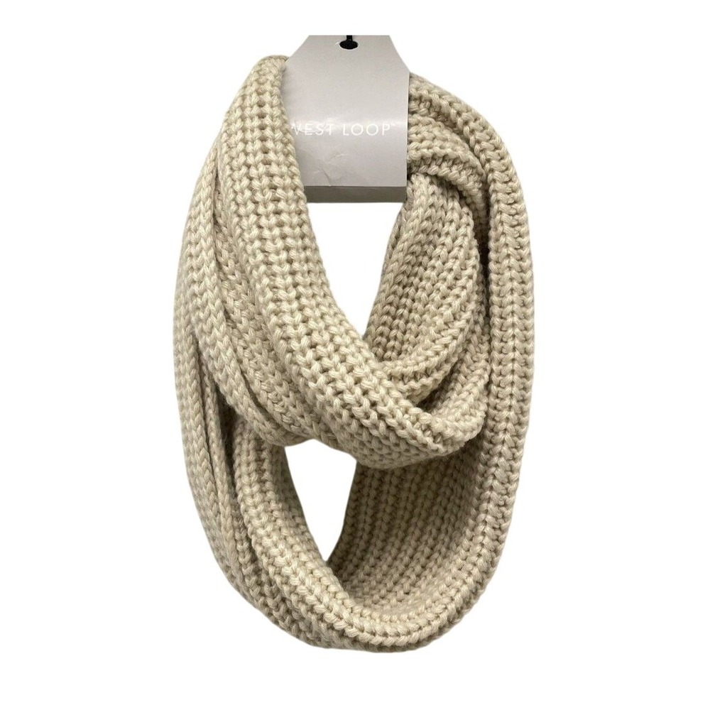 West Loop Knit Infinity Scarf Women OS Cream NEW Chunky Ribbed Loop Circle Scarf